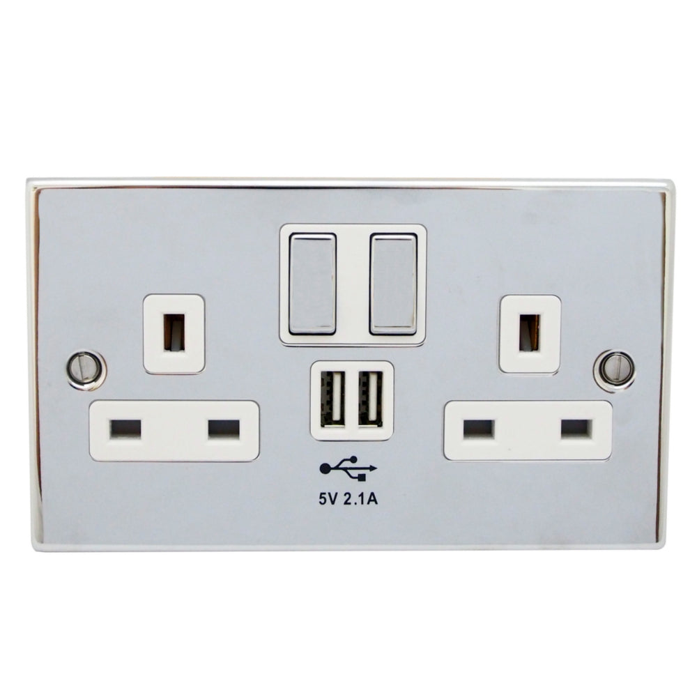 Plug In Double Socket Double Plug Socket With USB Ports | Light Supplier